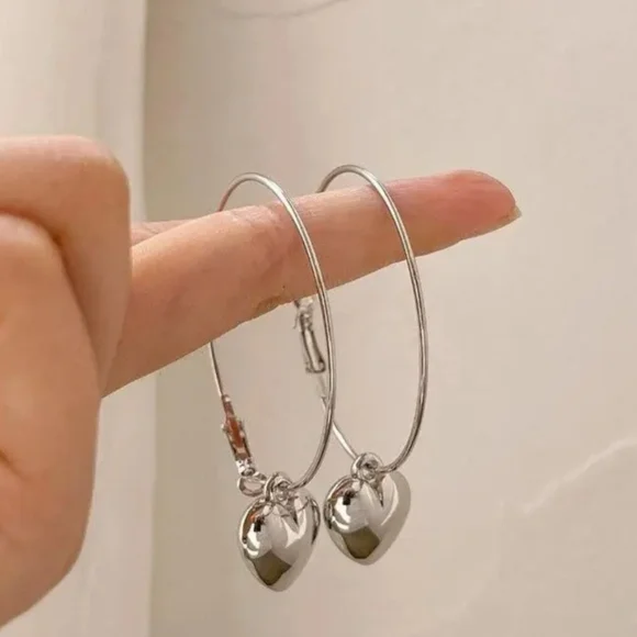 Silver Heart Hoop Earrings - Picture 2 of 3